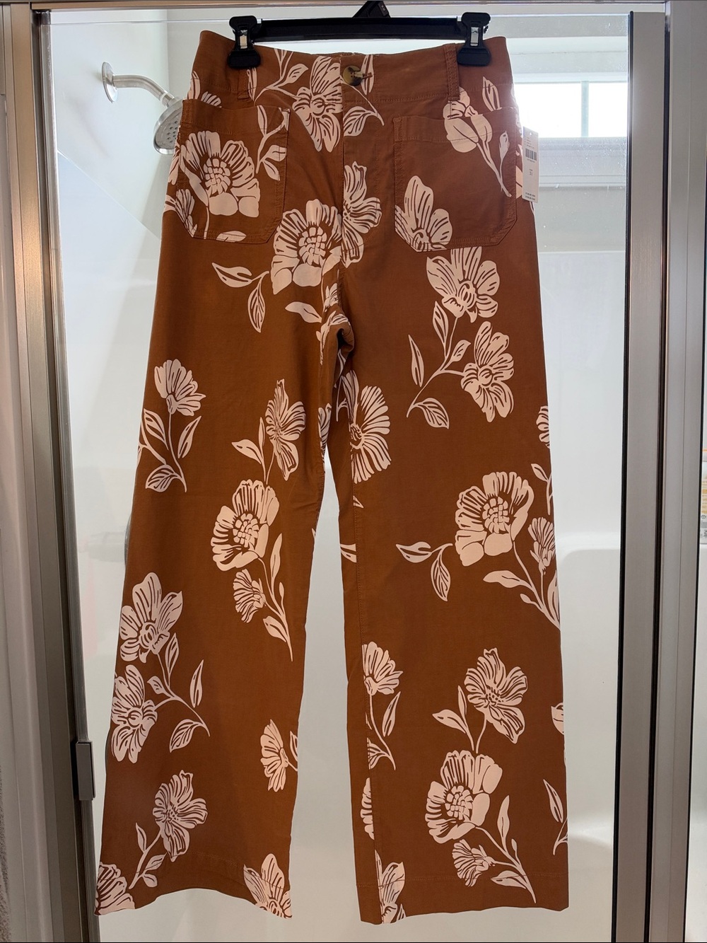 Maeve Anthropologie Colette Wide-Leg Floral Print Bottoms in Brown and White